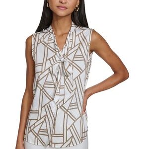 NWOT KARL LAGERFELD PARIS Women’s Printed Sleeveless Bow Blouse